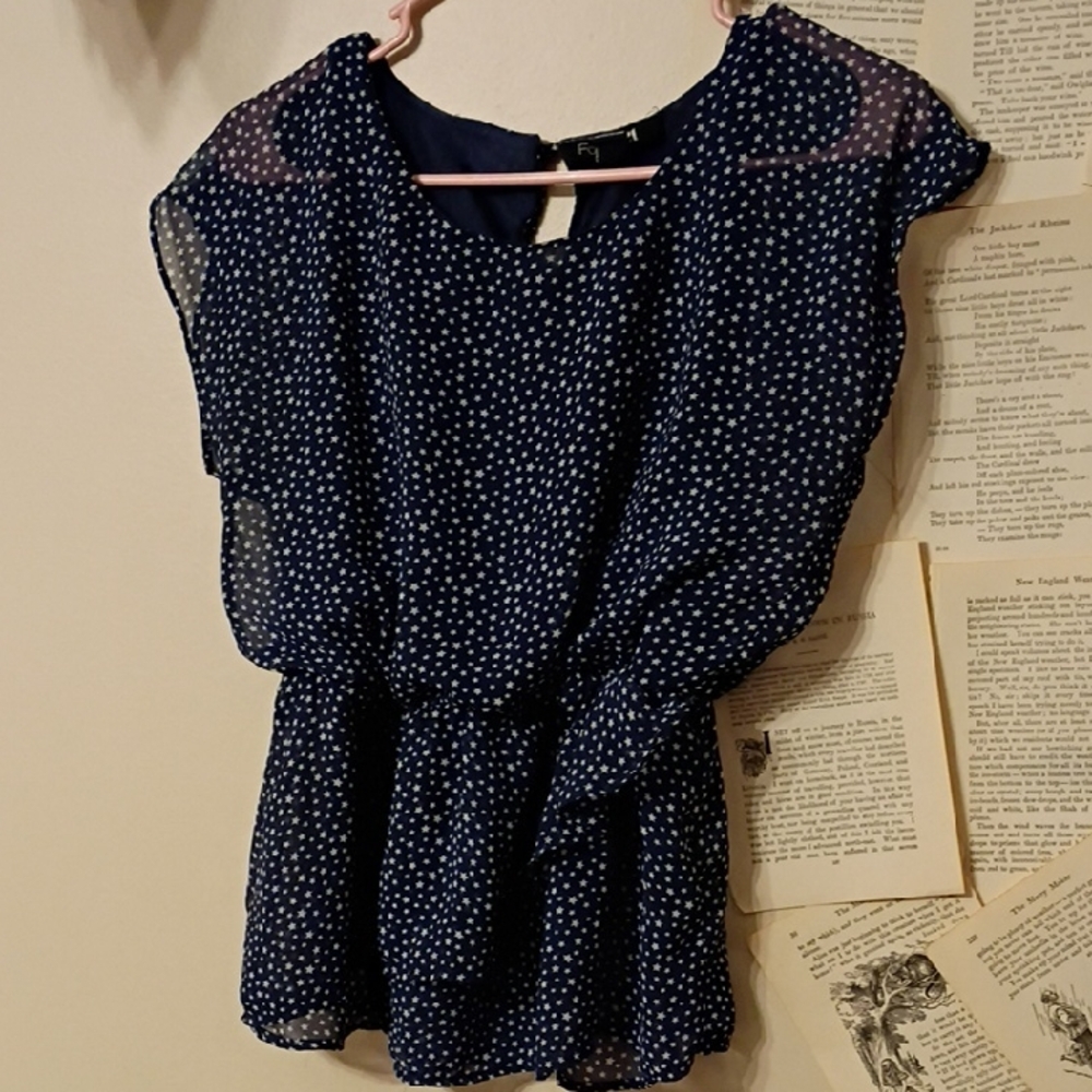 Forever 21 Navy Blue Star Pattern Peplum Top
